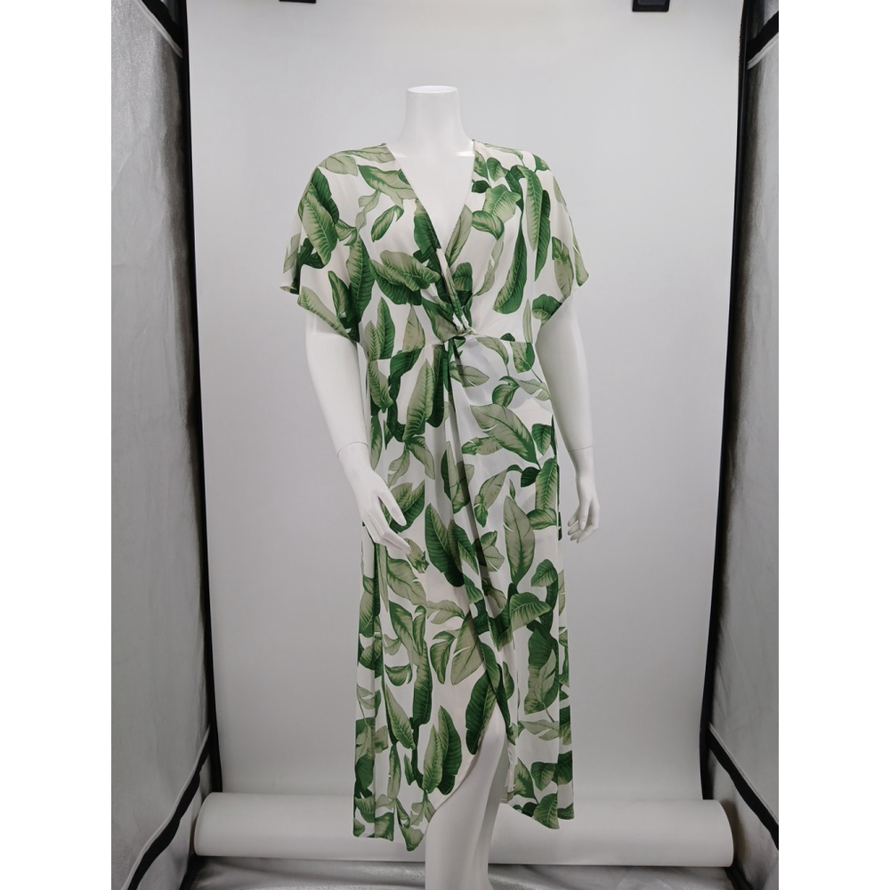Show Me Your Mumu Short Sleeve Floral Twist Maxi Dress Green/White Size M Sheer